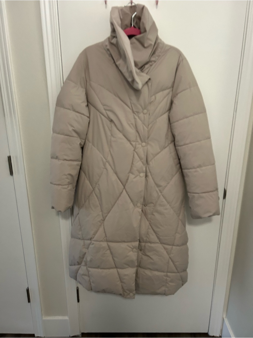 Women's Long Quilted Puffer Coat in Beige